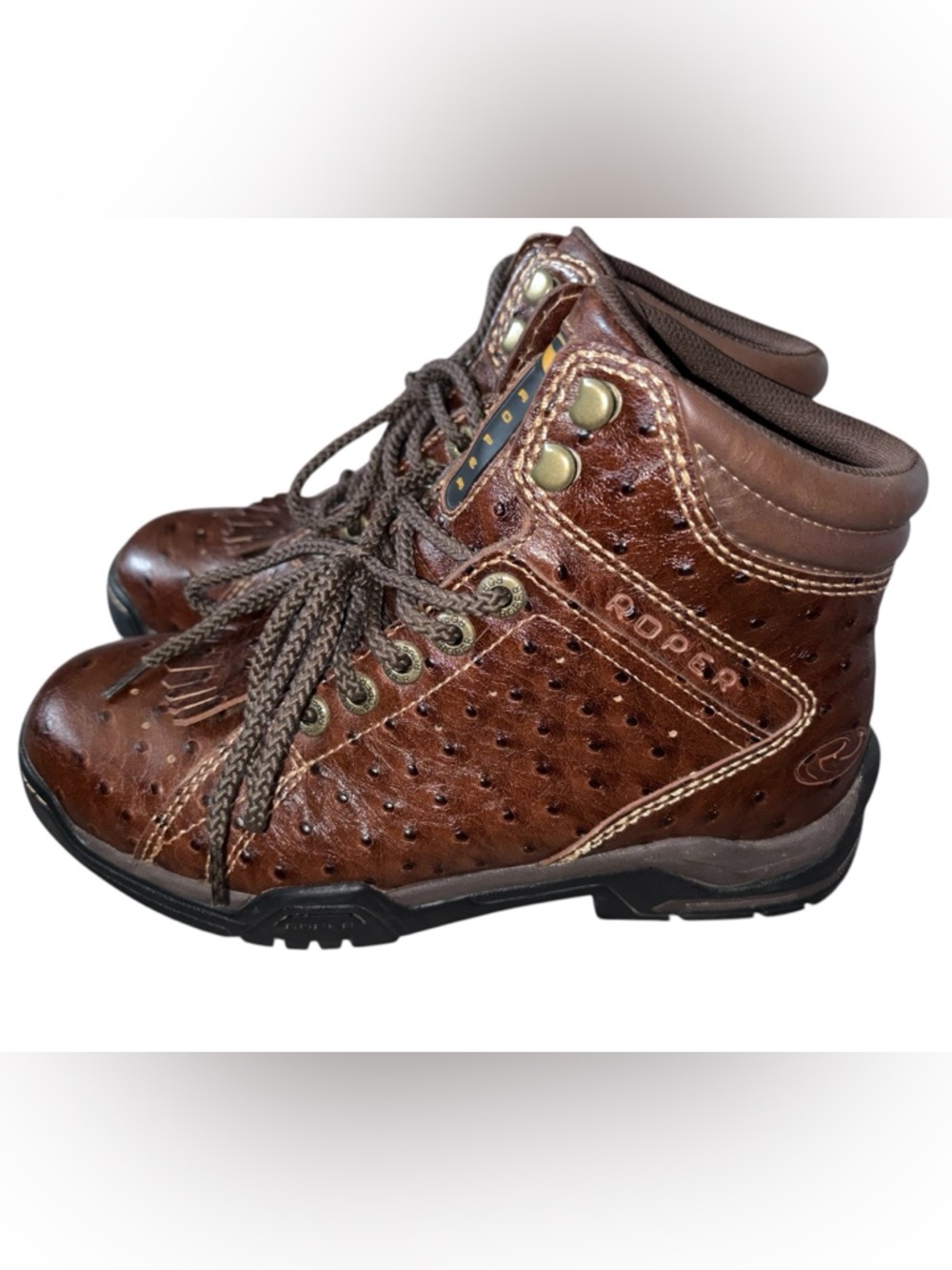 Women’s Roper Ostrich Leather Kiltie lace up work Boot 8